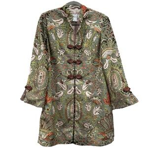 Soft Surroundings Women’s Velvet Chinoiserie Topper Jacket Sage Pink‎ Sz S